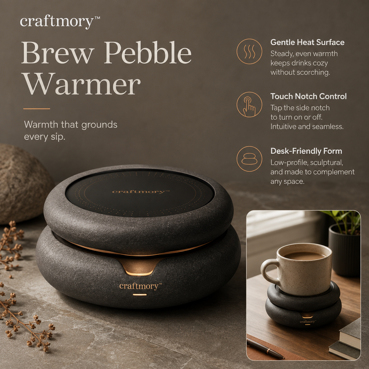 Craftmory™ Brew Pebble Mug Warmer