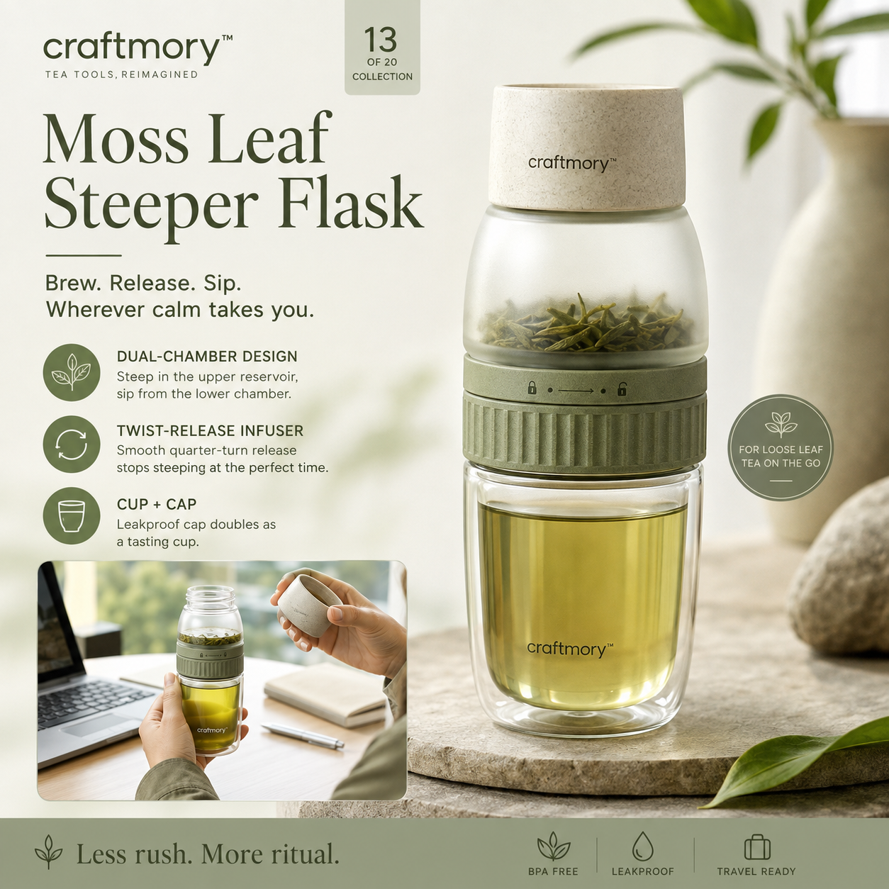 🌿 Craftmory™ Moss Leaf Steeper Flask